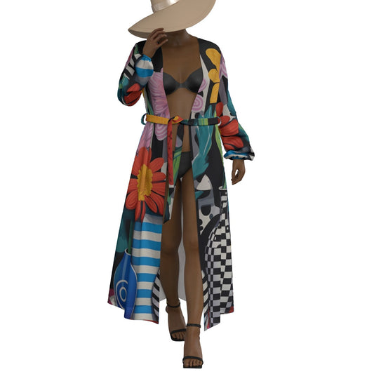 All-Over Print Women's Lace-up Chiffon Robe