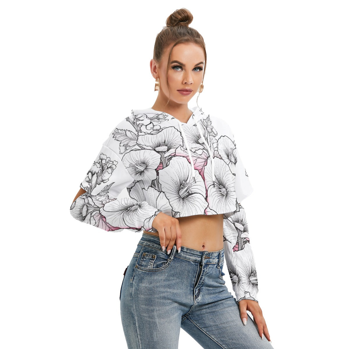 All-Over Print Women's Heavy Fleece Hoodie With Hollow Out Sleeve