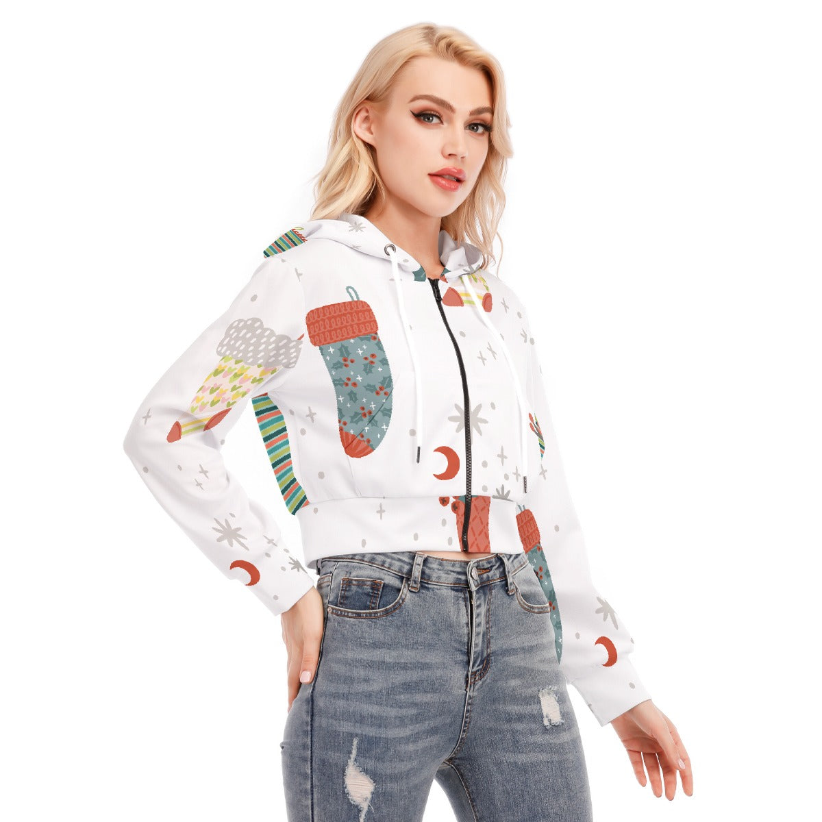 All-Over Print Women's Crop Top Hoodie With Zipper Closure