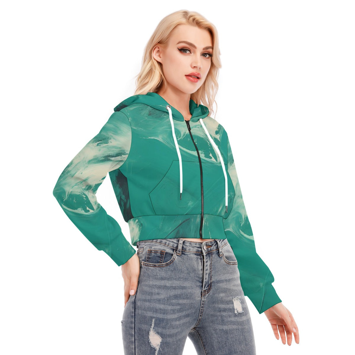 All-Over Print Women's Crop Top Hoodie With Zipper Closure