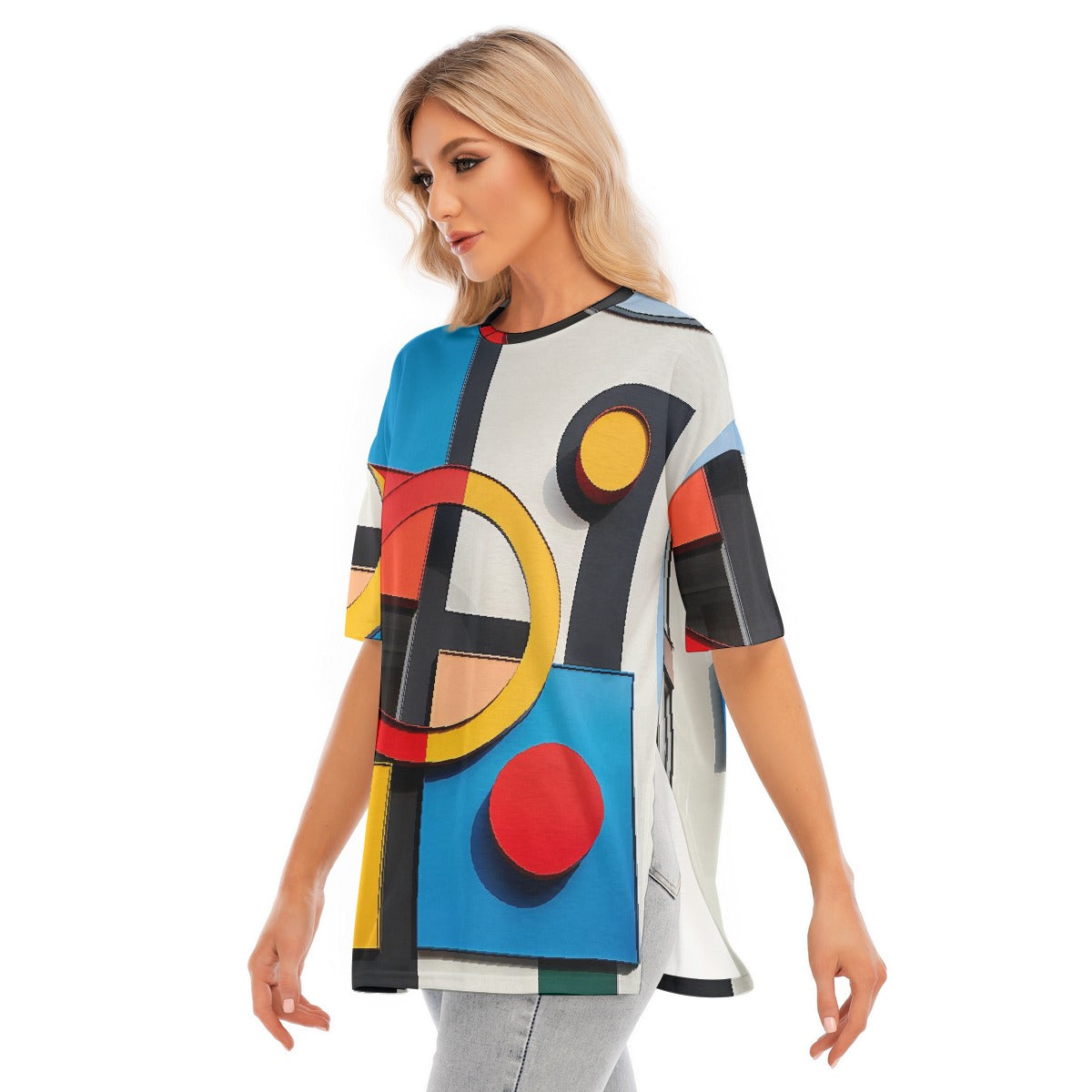 All-Over Print Women's Short Sleeves T-shirt With Hem Split