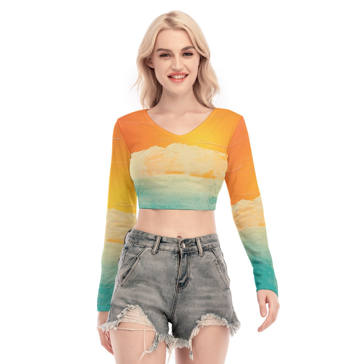 All-Over Print Women's Back Hollow T-shirt With Strap