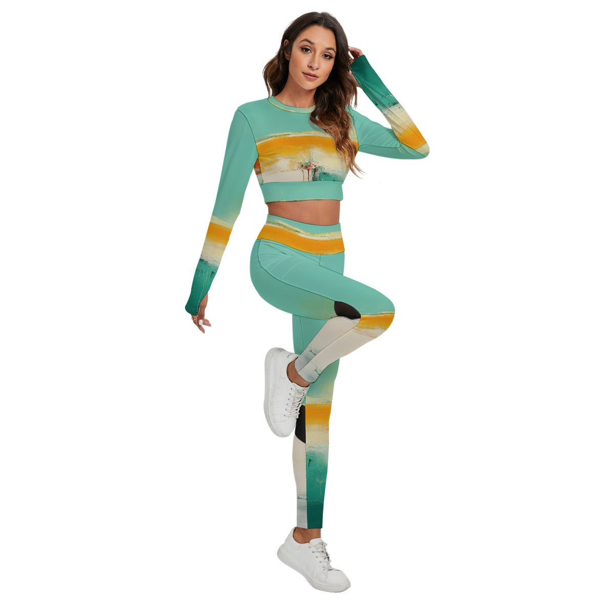 All-Over Print Women's Sport Set With Backless Top And Leggings