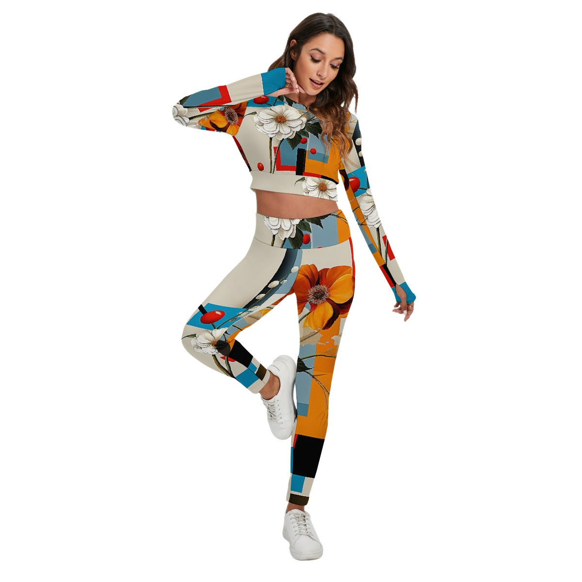 All-Over Print Women's Sport Set With Backless Top And Leggings