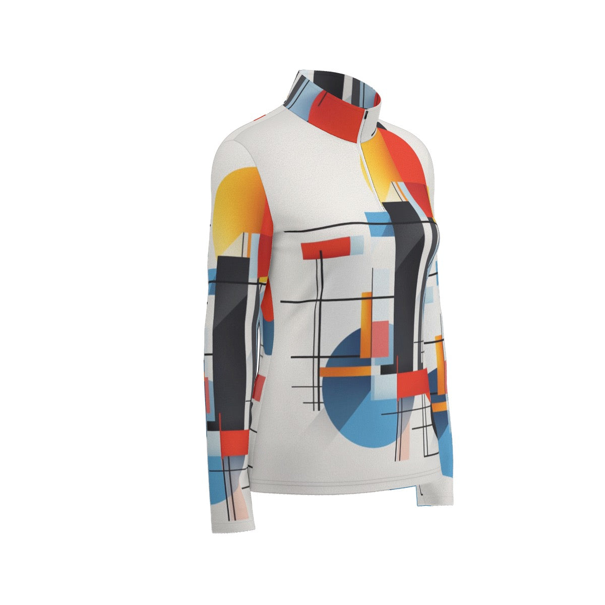 All-Over Print Women's Sports Collar Jersey With Long Sleeve