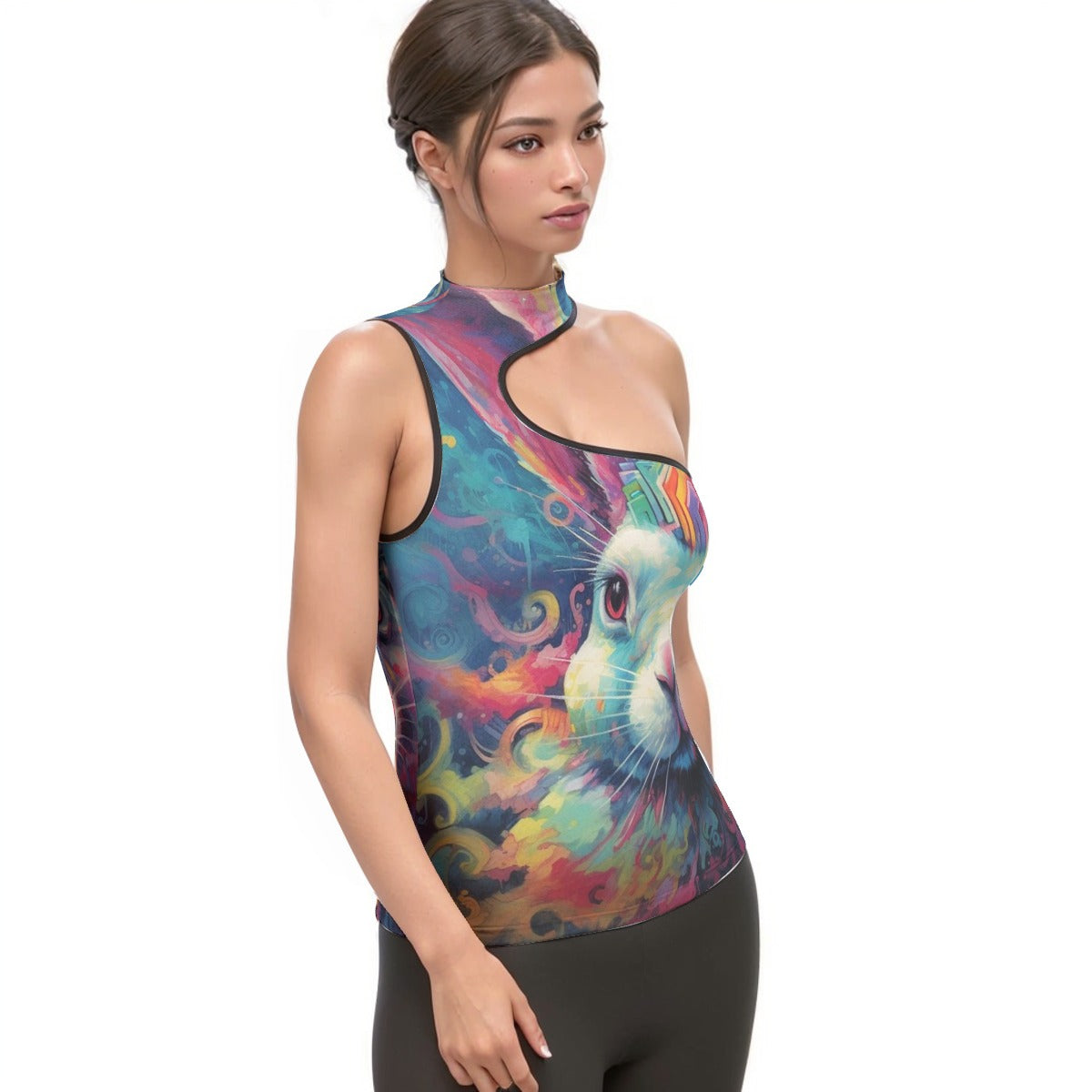 All-Over Print Women's Halter Sleeveless Asymmetrical Tank Top