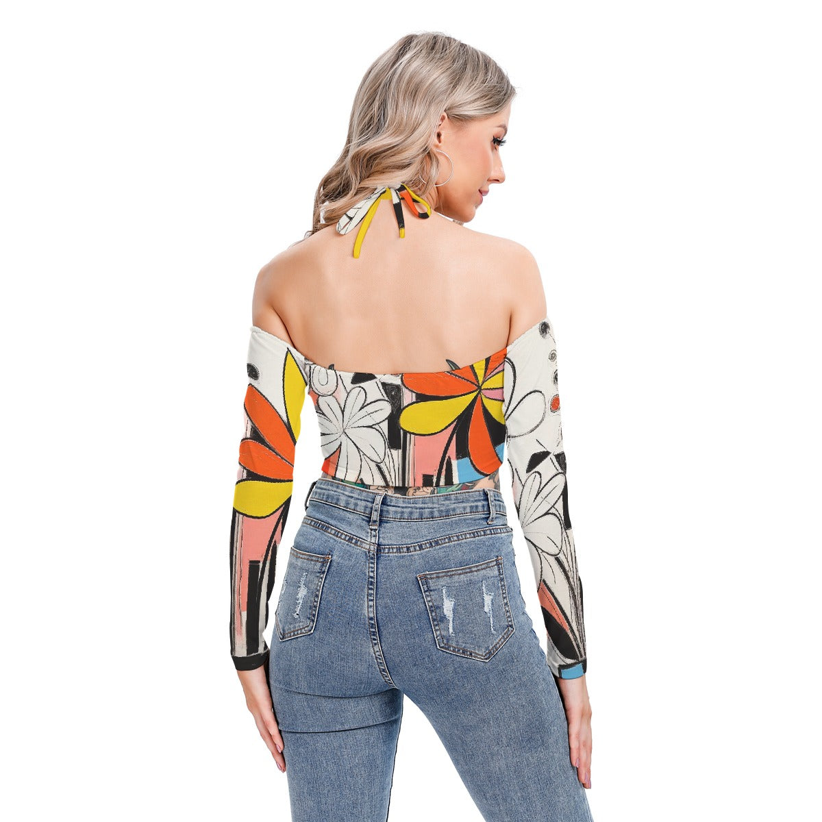 All-Over Print Women's Halter Lace-up Top