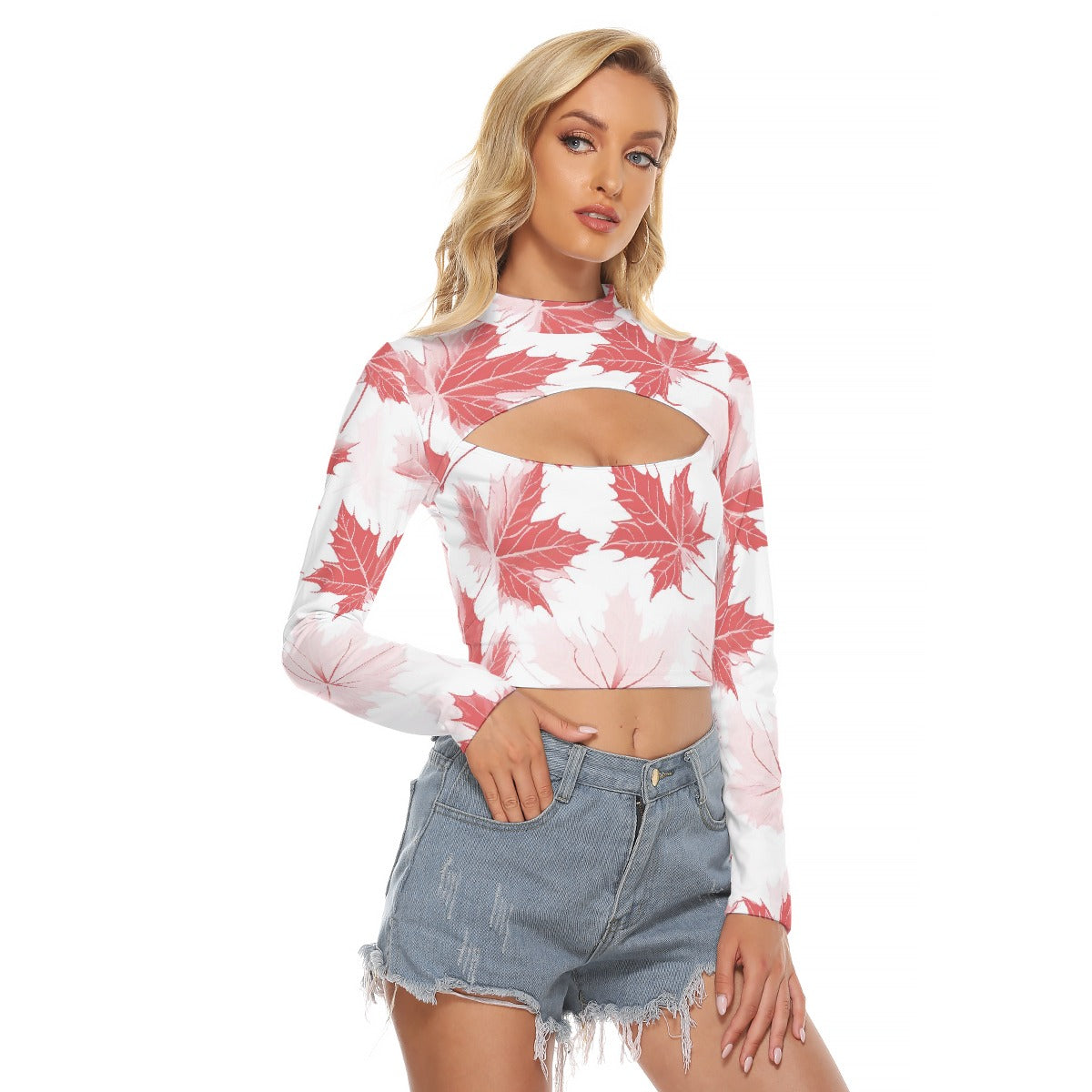 All-Over Print Women's Hollow Chest Keyhole Tight Crop Top