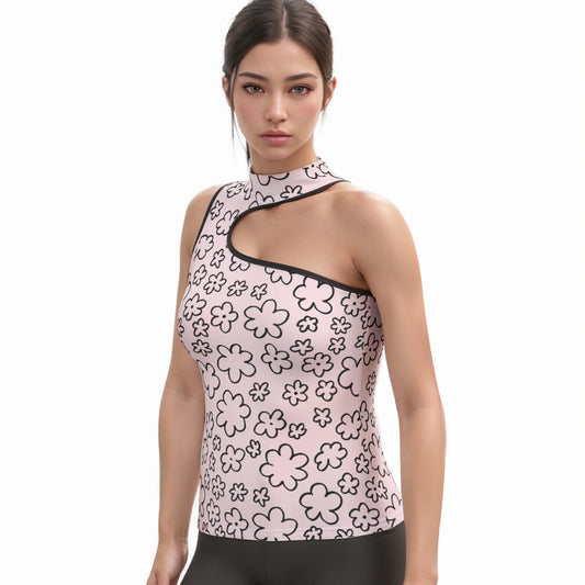 All-Over Print Women's Halter Sleeveless Asymmetrical Tank Top