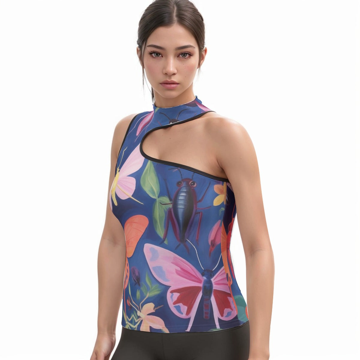 All-Over Print Women's Halter Sleeveless Asymmetrical Tank Top