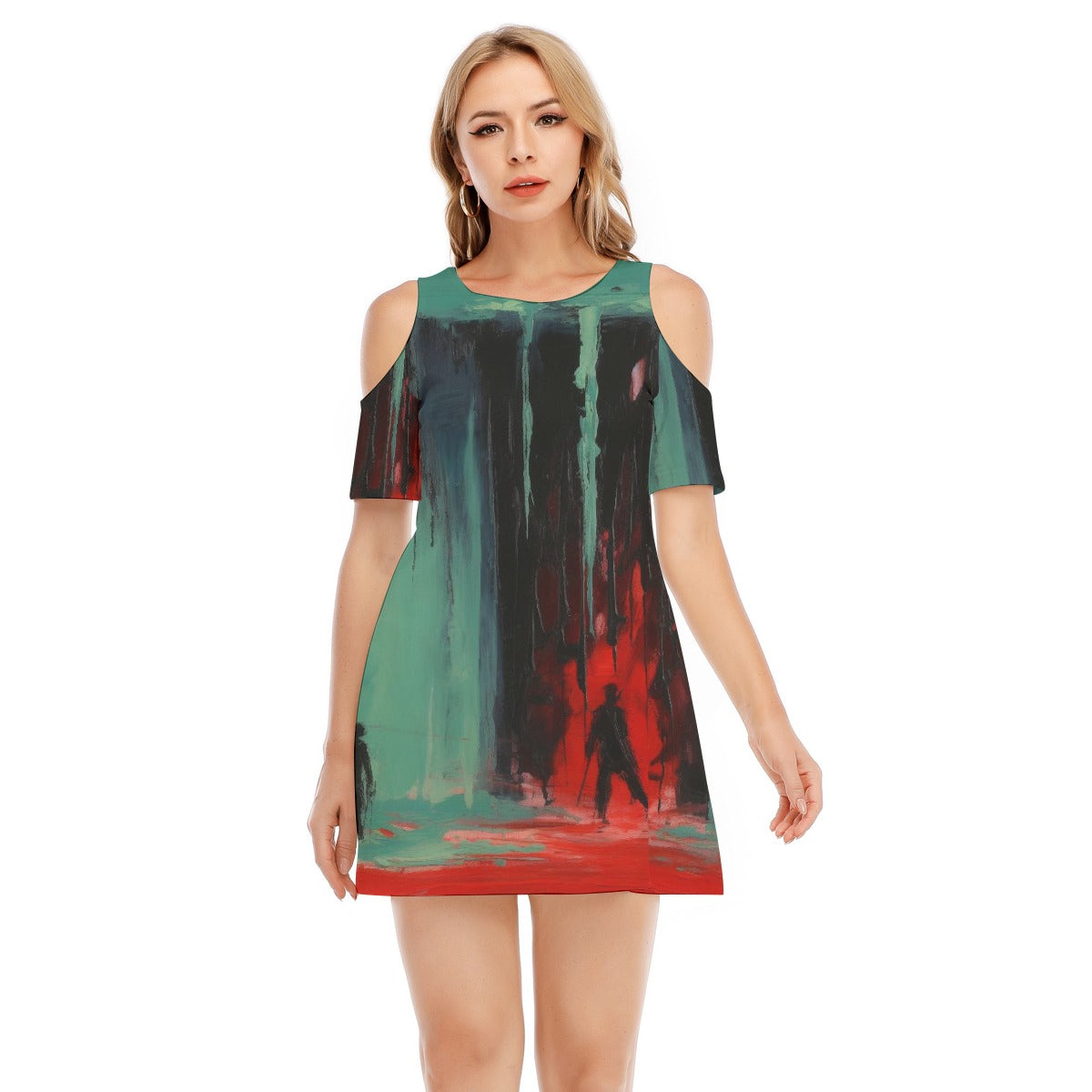 All-Over Print Women's Cold Shoulder Dress | 190GSM Cotton