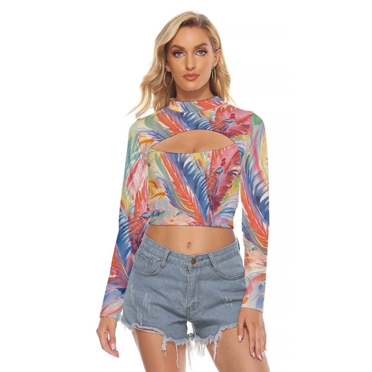 All-Over Print Women's Hollow Chest Keyhole Tight Crop Top