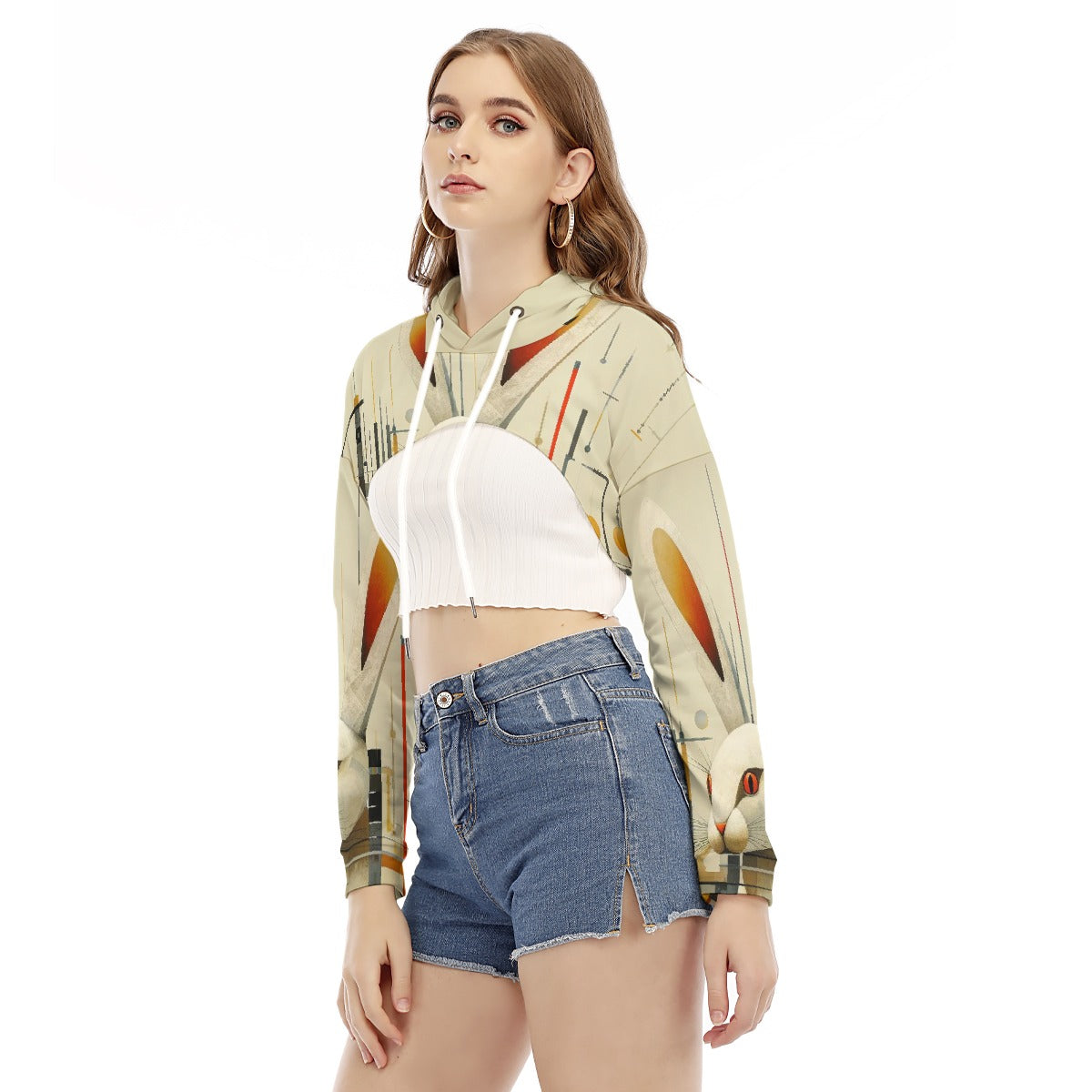 All-Over Print Women's Smock Short Hoodie With Long Sleeve