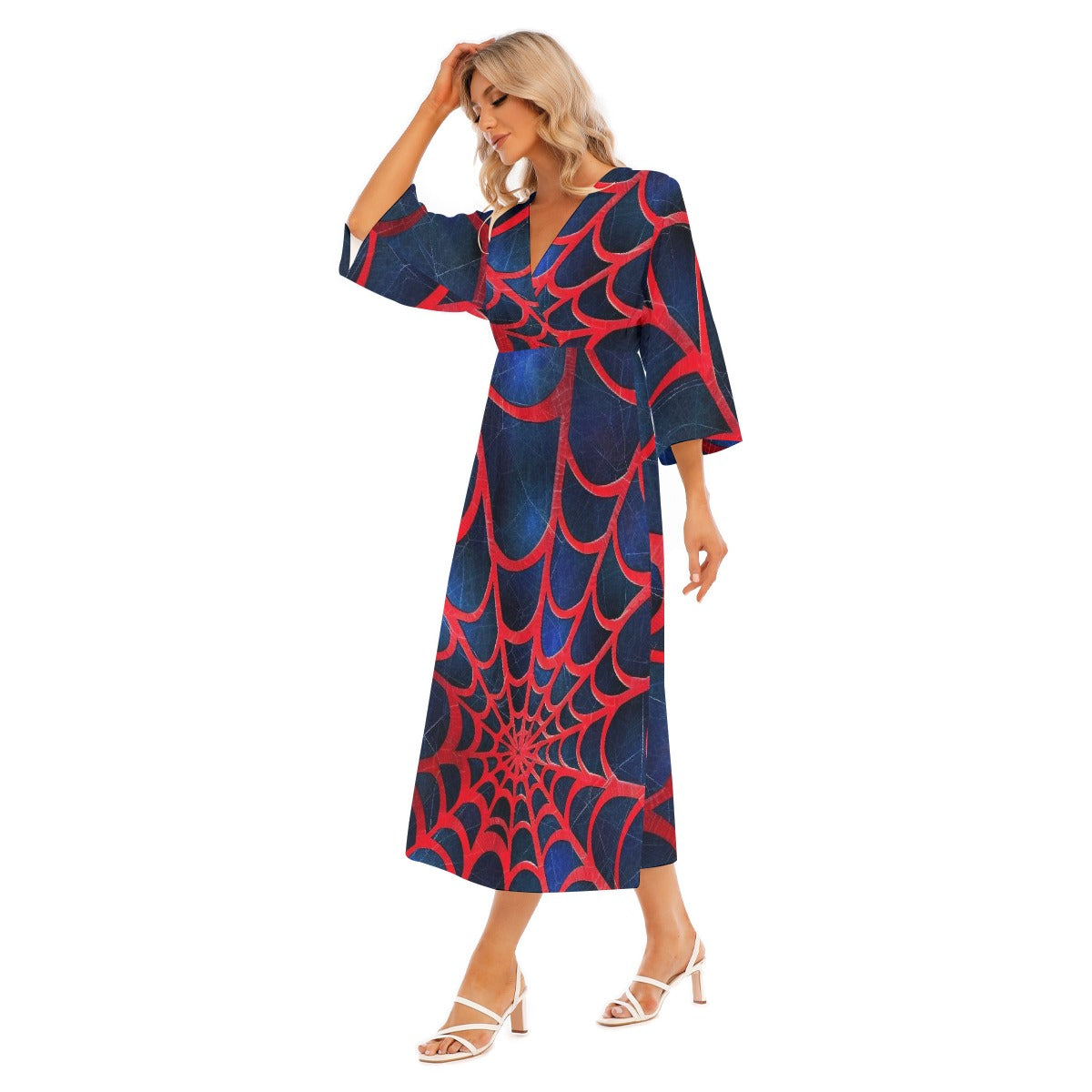 All-Over Print Women's Mid-Sleeve Long Dress