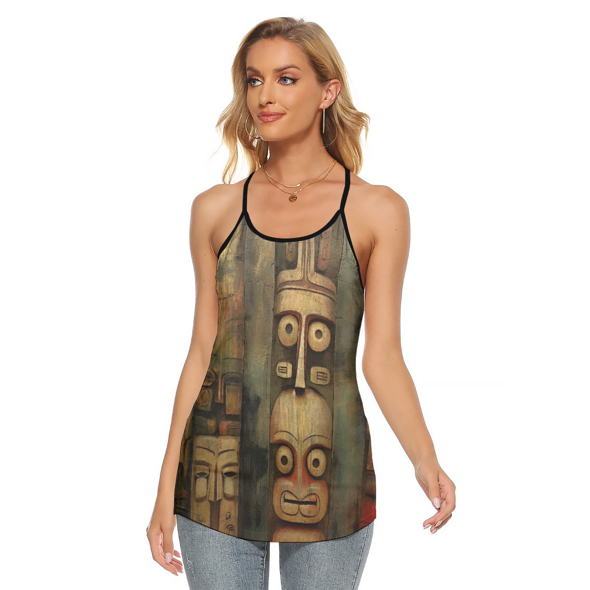 All-Over Print Women's Criss-Cross Open Back Tank Top
