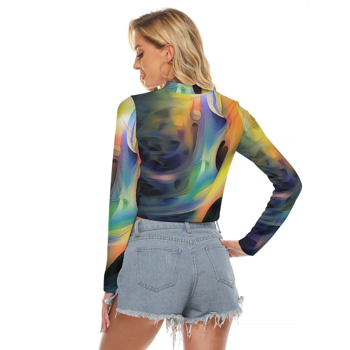 All-Over Print Women's Hollow Chest Keyhole Tight Crop Top