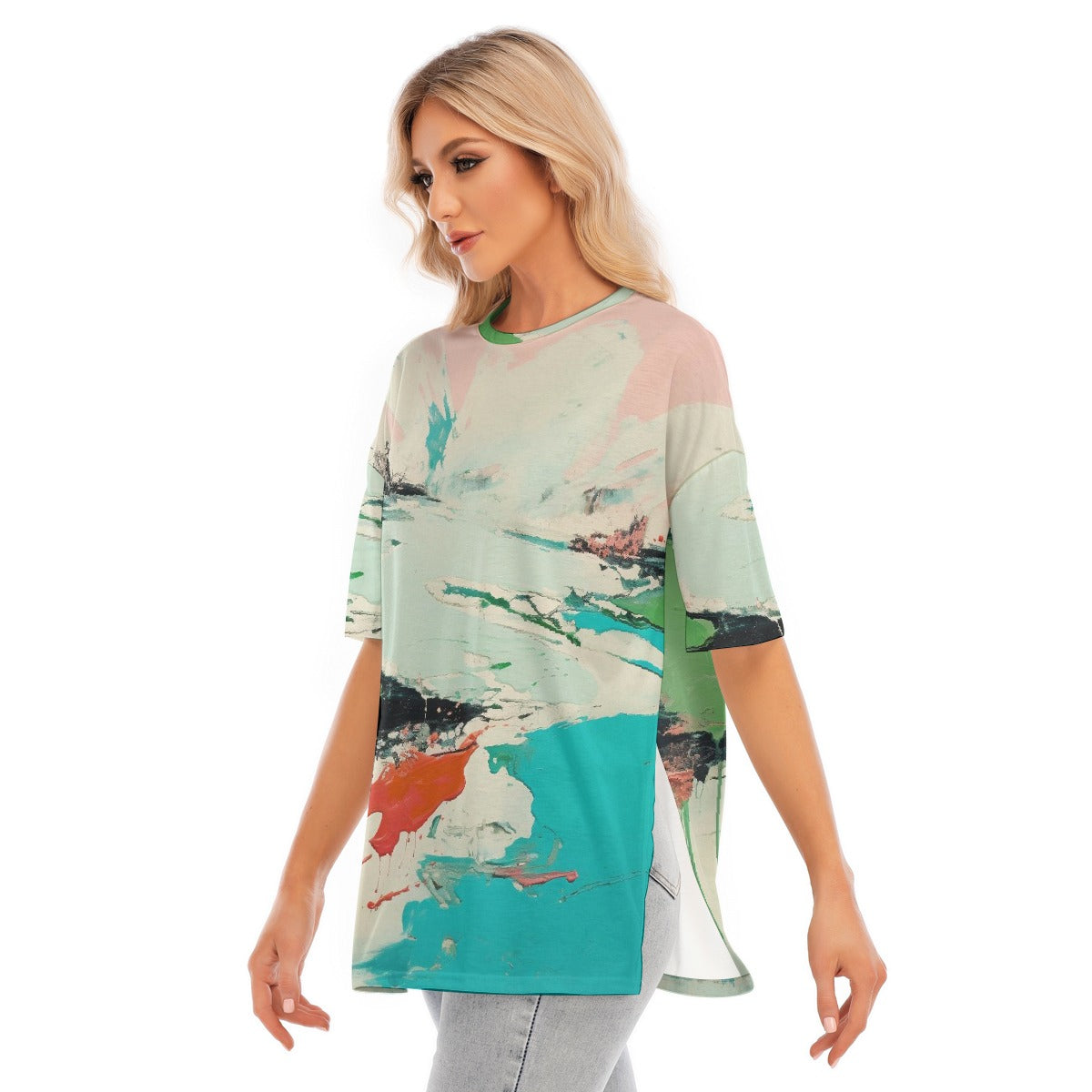 All-Over Print Women's Short Sleeves T-shirt With Hem Split