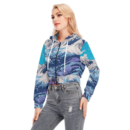 All-Over Print Women's Crop Top Hoodie With Zipper Closure