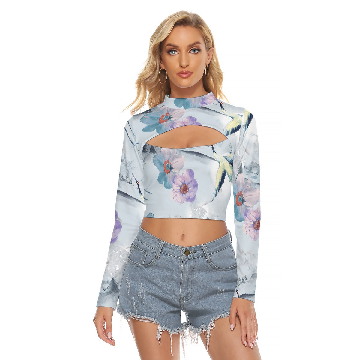 All-Over Print Women's Hollow Chest Keyhole Tight Crop Top