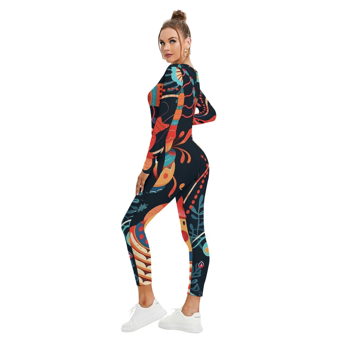 All-Over Print Women's Plunging Neck Jumpsuit