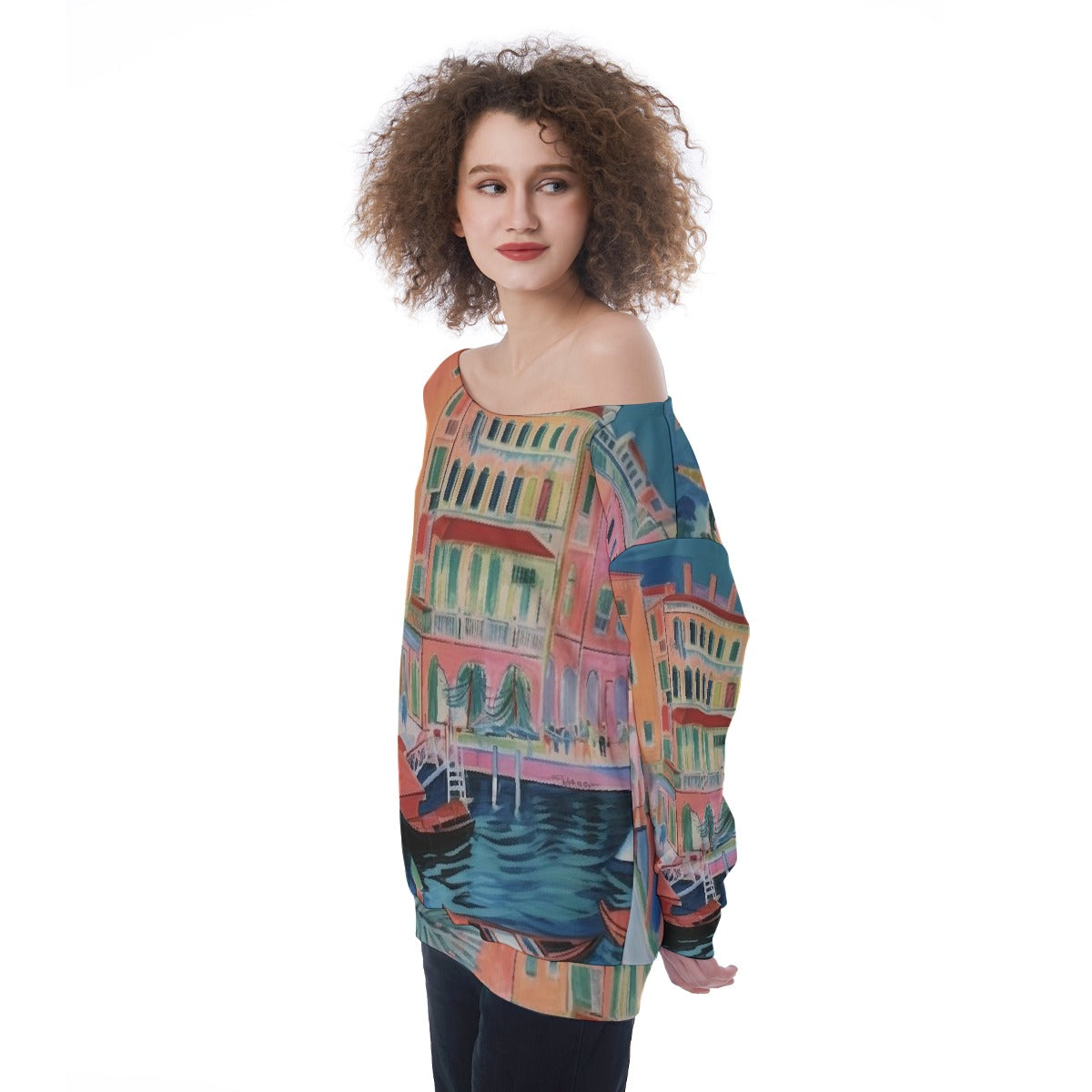 All-Over Print Oversized Women's Off-Shoulder Sweatshirt