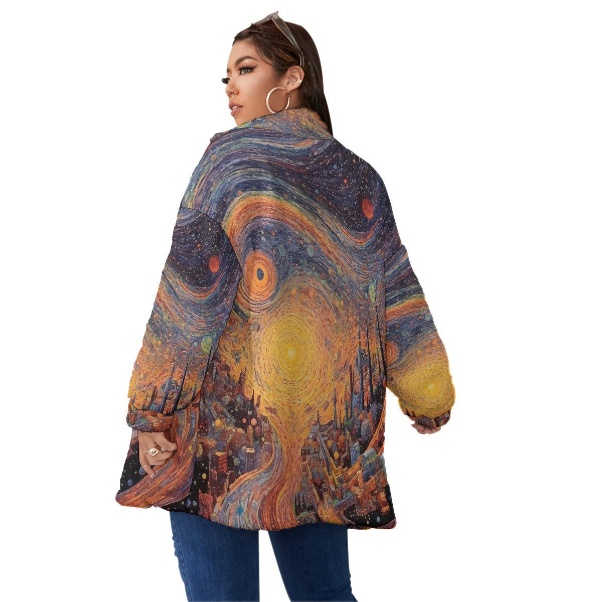 All-Over Print Unisex Borg Fleece Stand-up Collar Coat With Zipper Closure(Plus Size)