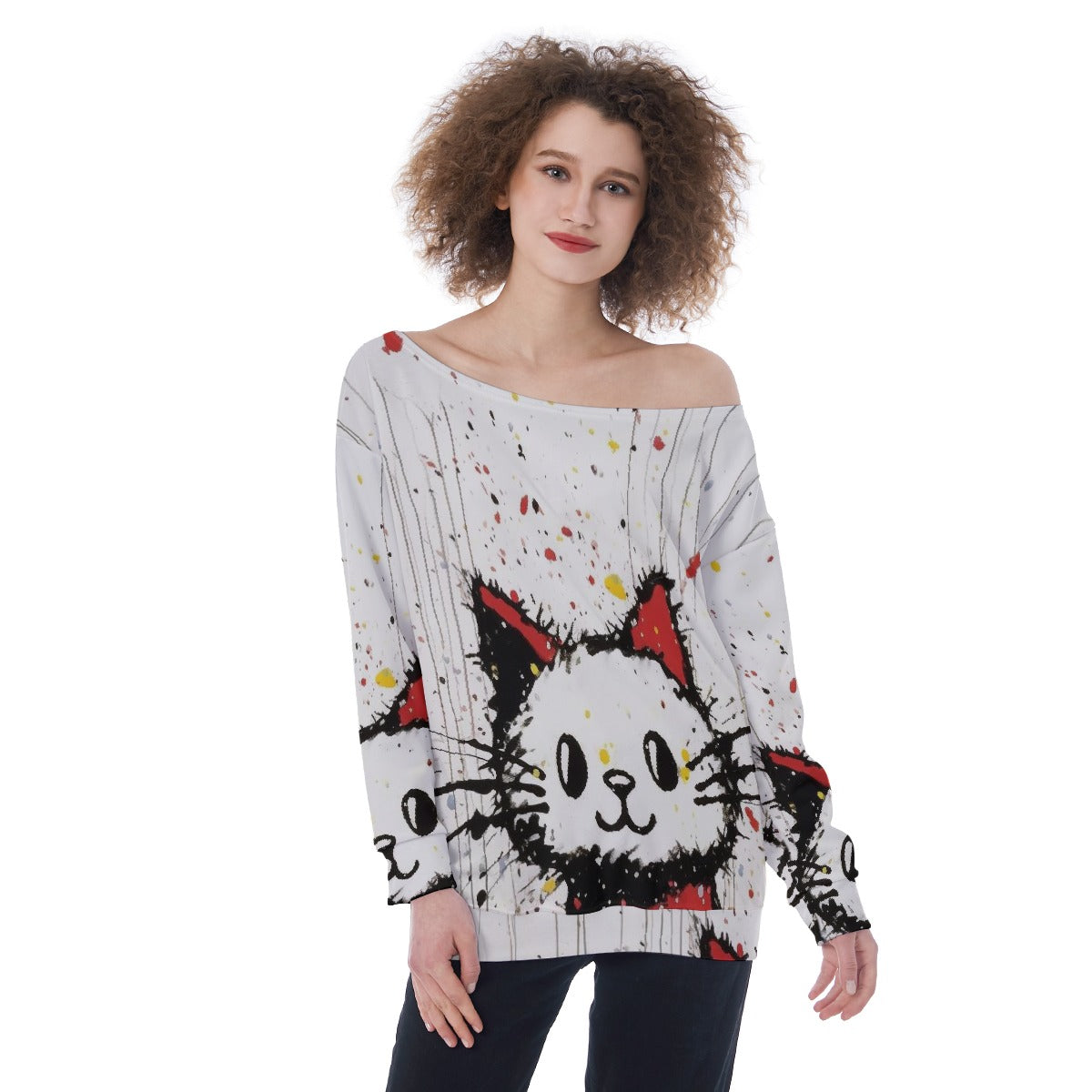 All-Over Print Oversized Women's Off-Shoulder Sweatshirt