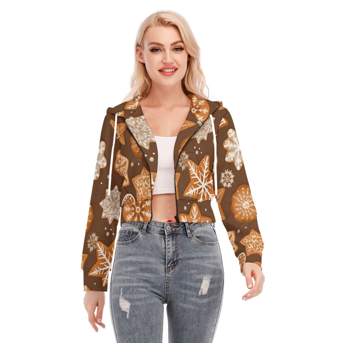 All-Over Print Women's Crop Top Hoodie With Zipper Closure