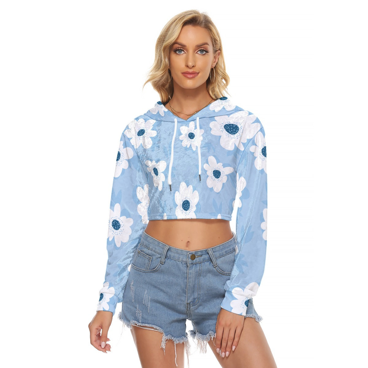 All-Over Print Women's Crop Top Hoodie|Velvet
