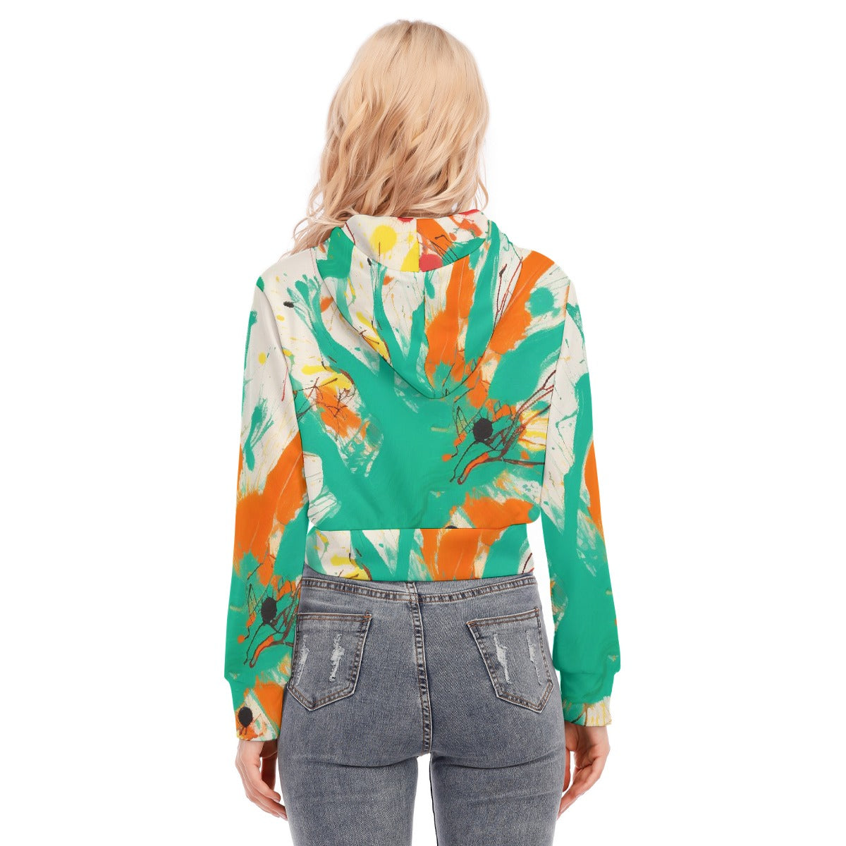 All-Over Print Women's Crop Top Hoodie With Zipper Closure