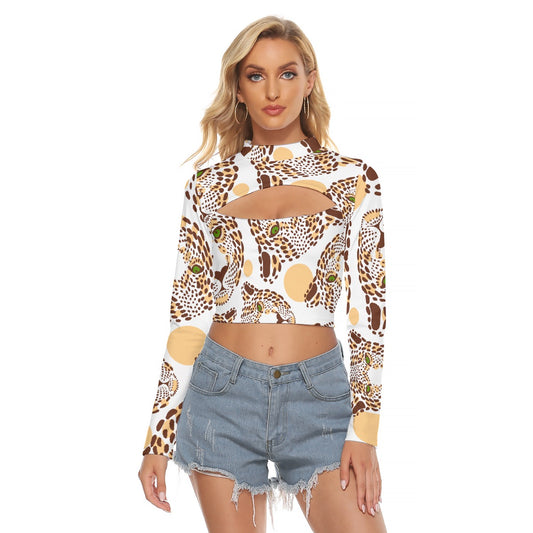All-Over Print Women's Hollow Chest Keyhole Tight Crop Top
