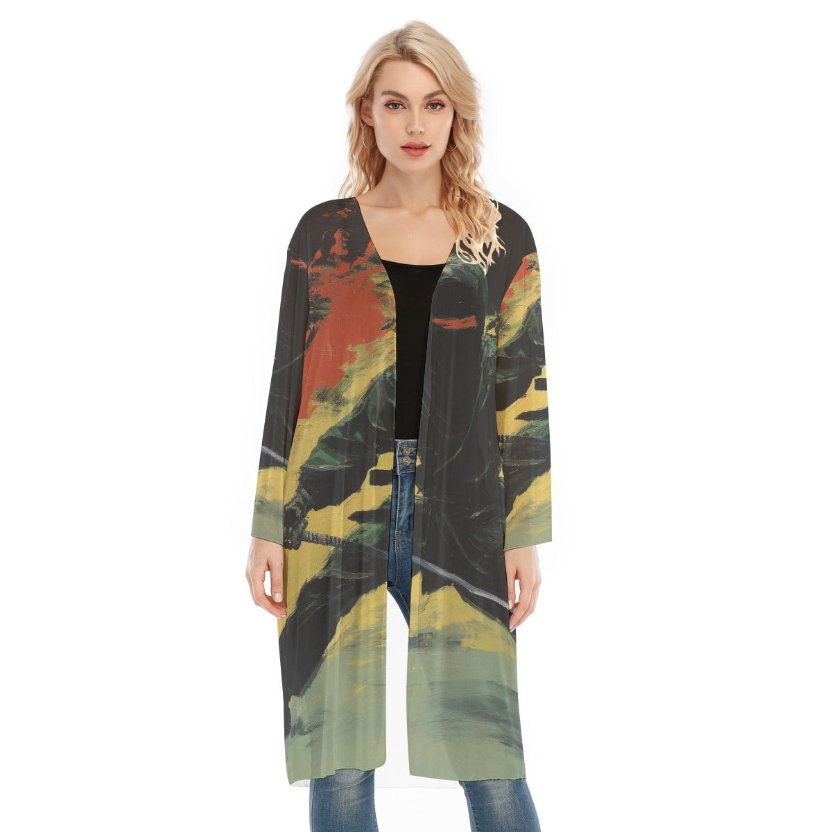 All- Over Print Women's Long Sleeve Mesh Cardigan