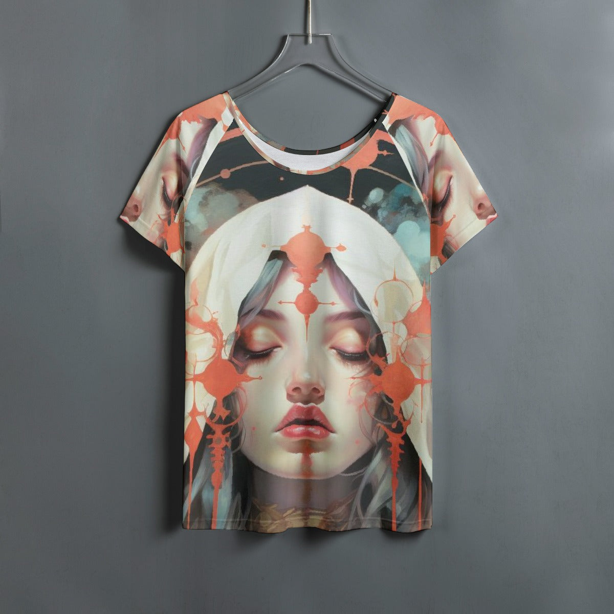 All-Over Print Women's Round Neck T-shirt With Raglan Sleeve