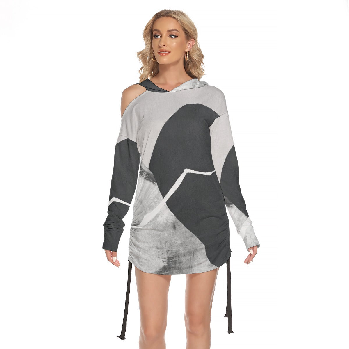 All-Over Print Women's One-shoulder Dress With Waist Shirring