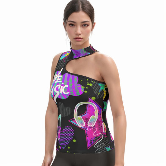 All-Over Print Women's Halter Sleeveless Asymmetrical Tank Top
