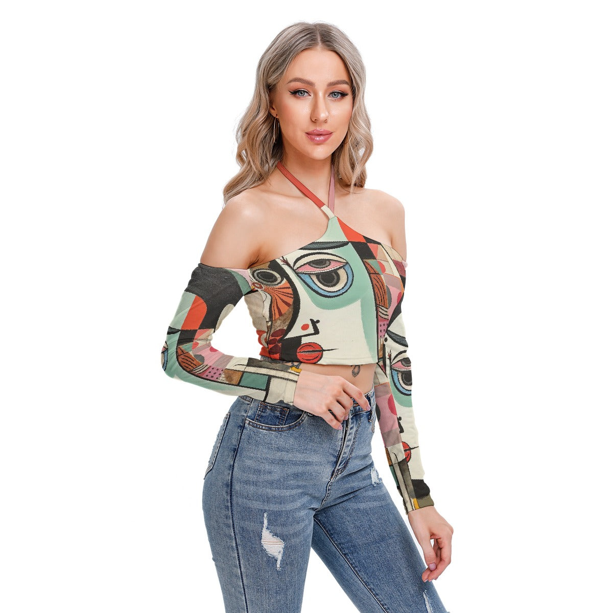 All-Over Print Women's Halter Lace-up Top