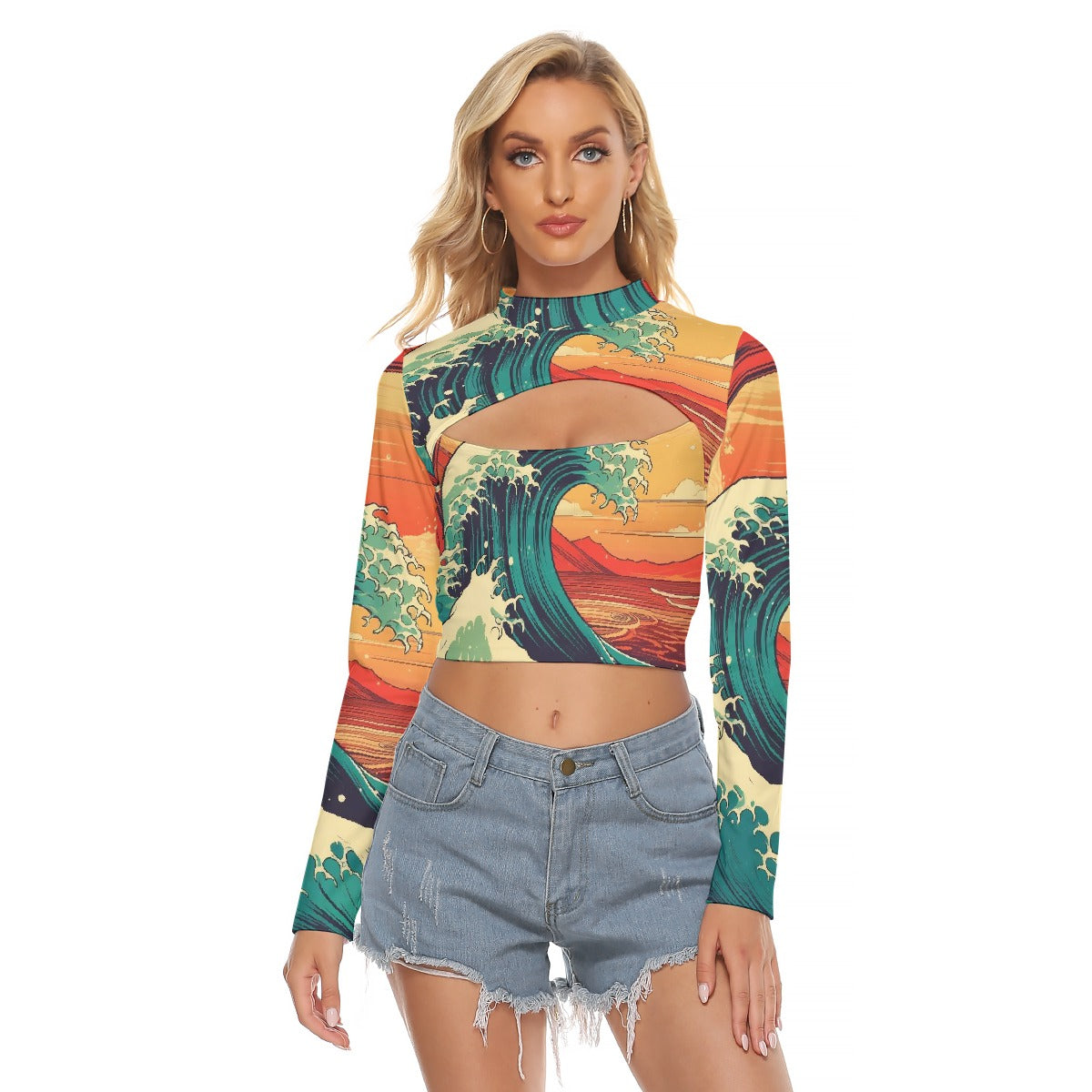 All-Over Print Women's Hollow Chest Keyhole Tight Crop Top