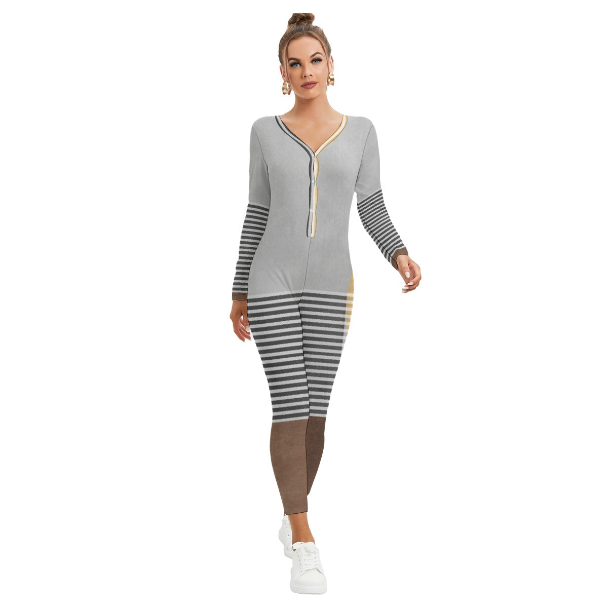 All-Over Print Women's Plunging Neck Jumpsuit