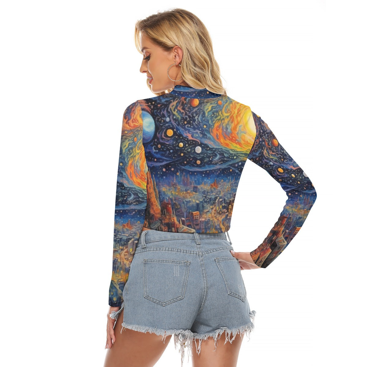 All-Over Print Women's Hollow Chest Keyhole Tight Crop Top