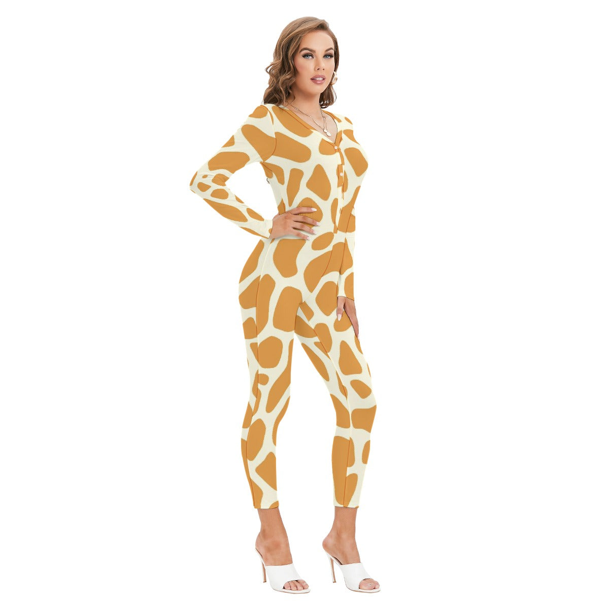 All-Over Print Women's Plunging Neck Jumpsuit