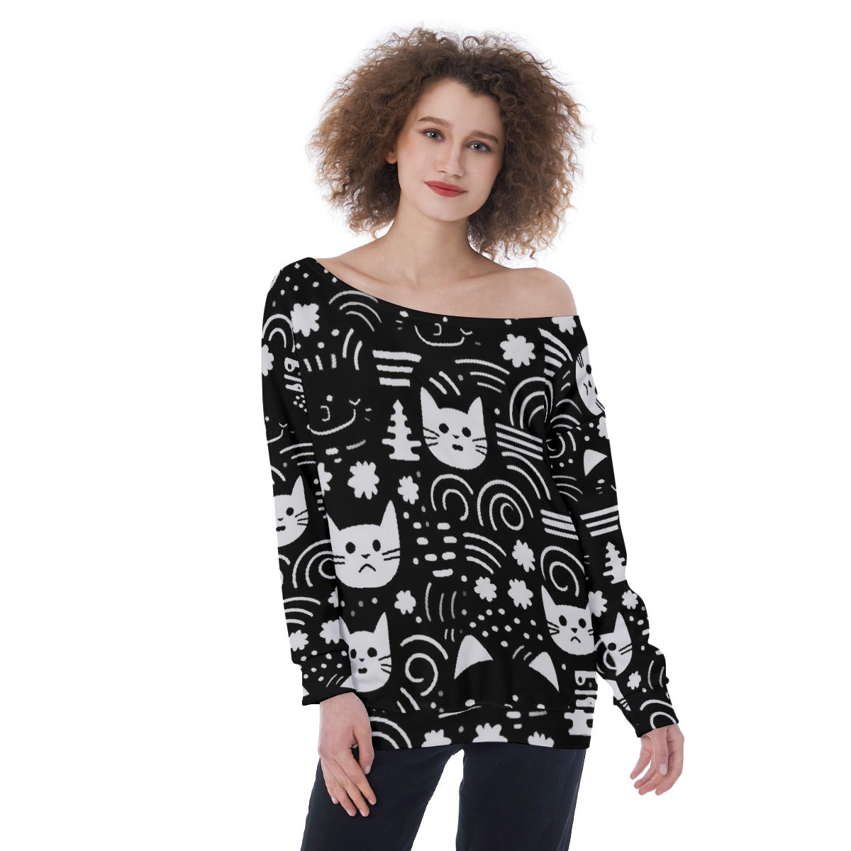 All-Over Print Oversized Women's Off-Shoulder Sweatshirt