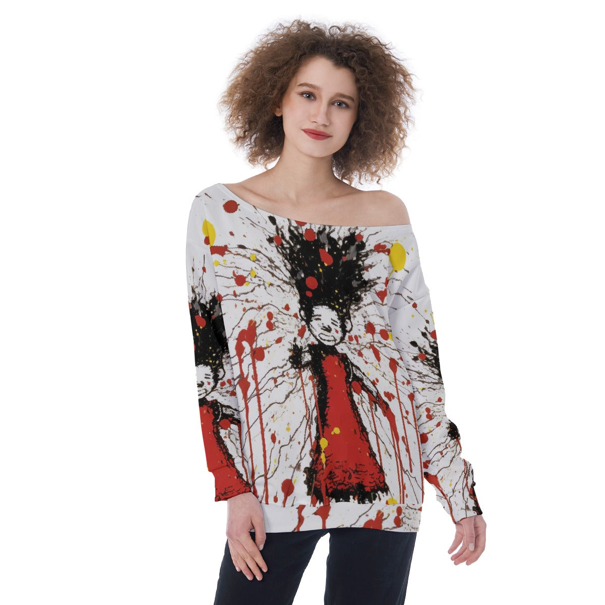 All-Over Print Oversized Women's Off-Shoulder Sweatshirt