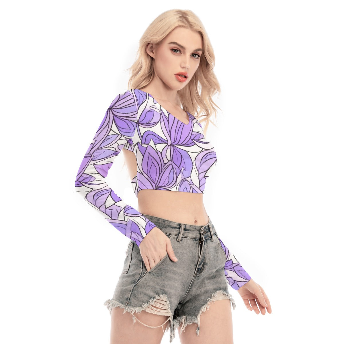 All-Over Print Women's Back Hollow T-shirt With Strap