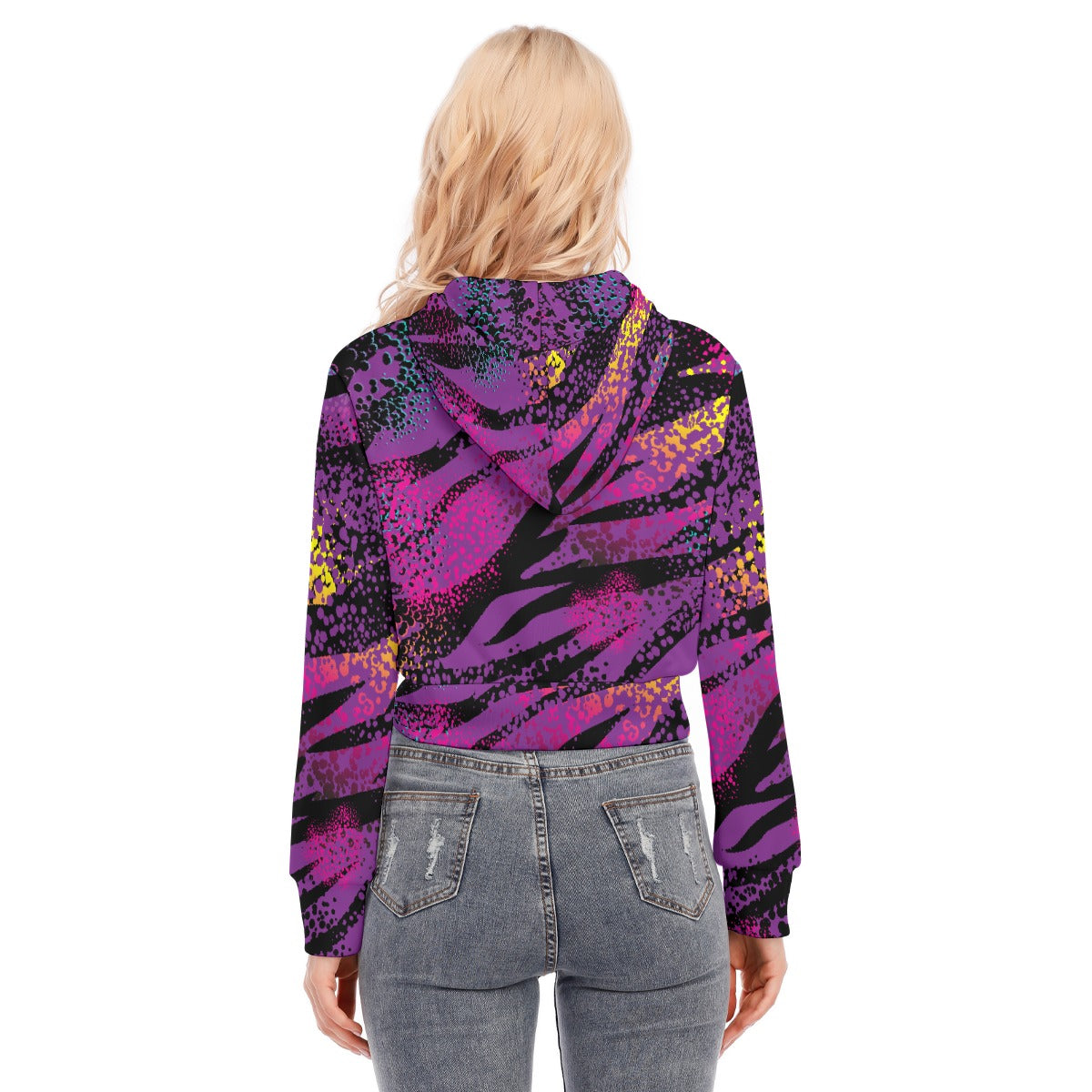 All-Over Print Women's Crop Top Hoodie With Zipper Closure