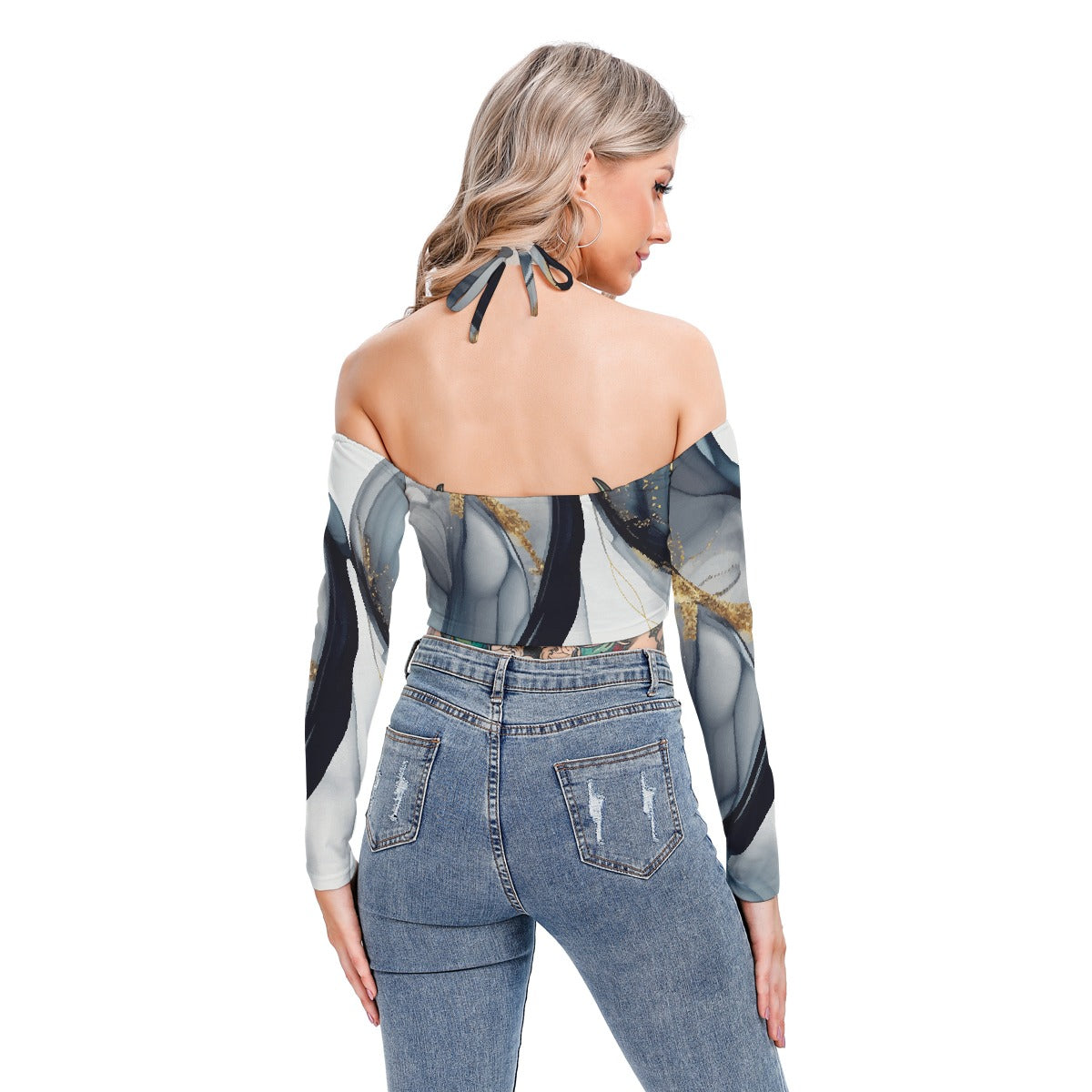 All-Over Print Women's Halter Lace-up Top