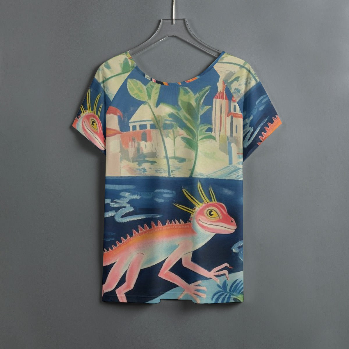 All-Over Print Women's Round Neck T-shirt With Raglan Sleeve