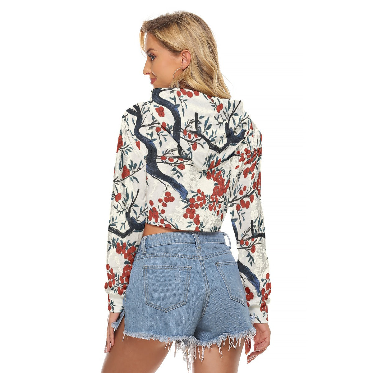 All-Over Print Women's Crop Top Hoodie|Velvet