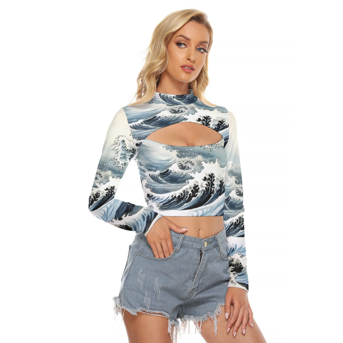 All-Over Print Women's Hollow Chest Keyhole Tight Crop Top