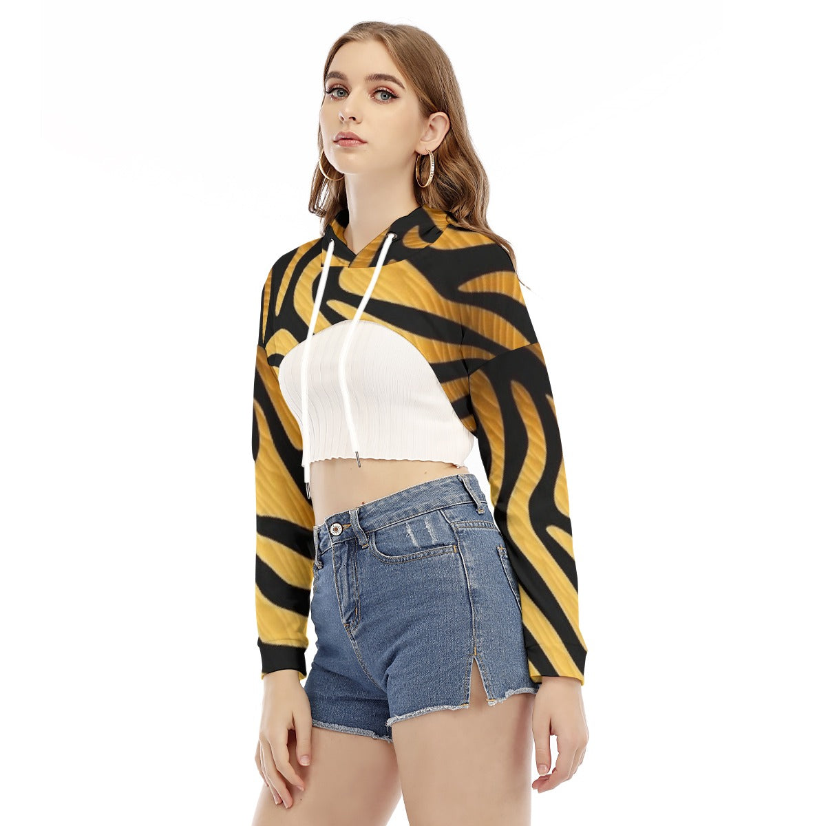All-Over Print Women's Smock Short Hoodie With Long Sleeve