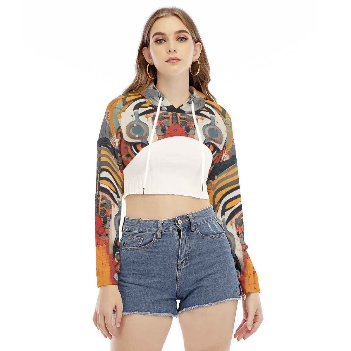 All-Over Print Women's Smock Short Hoodie With Long Sleeve